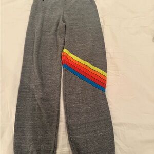 Aviator Nation Kids Grey Sweats with Rainbow Chevron Stripe Size 14
